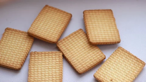 Rectangular cookies are placed on the table. Stock Footage 255841542