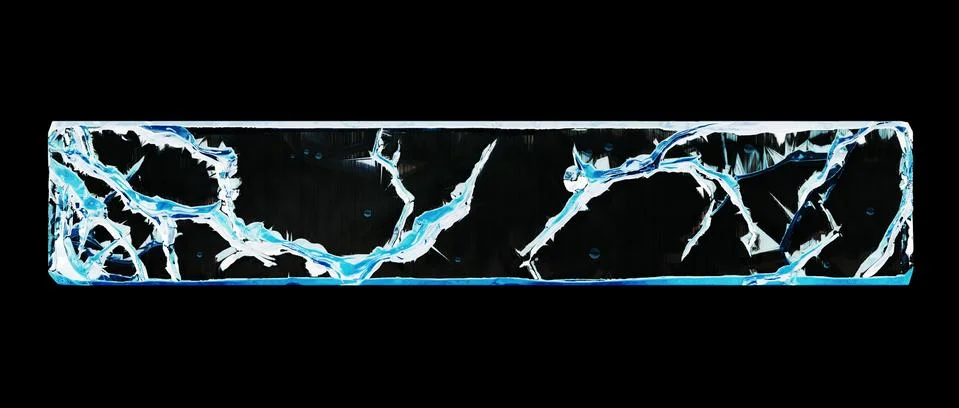 Rectangular cracked piece of ice on a black background. 3D rendering 库存插图
