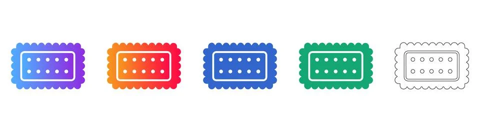 Rectangular Cracker Biscuit Icon Set Stock Illustration