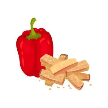 Rectangular croutons with red pepper. Vector illustration on white background. Ilustração Stock