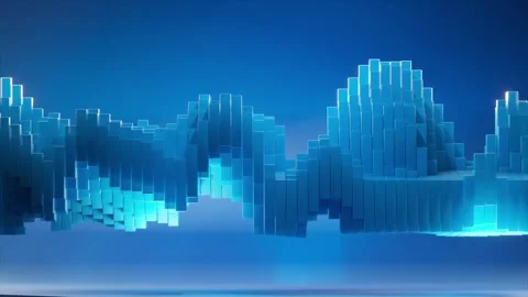 Rectangular cuboid shapes morphing and waving, shifting through vibrant blue and Stock Footage 303052553