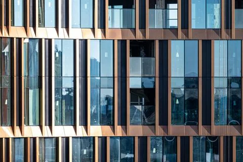  Rectangular cupper patterns of the Oxy tower from Snohetta under construc... Stock Photos