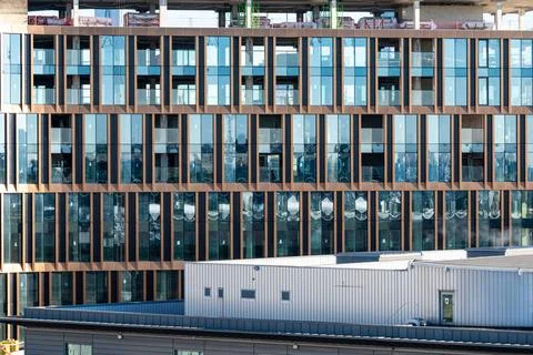  Rectangular cupper patterns of the Oxy tower from Snohetta under construc... Stock Photos