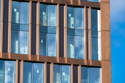  Rectangular cupper patterns of the Oxy tower from Snohetta under construc... Stock Photos