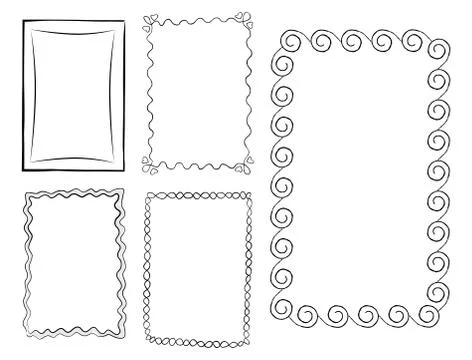 Rectangular Doodle Line Art Frames Vector Set Stock Illustration