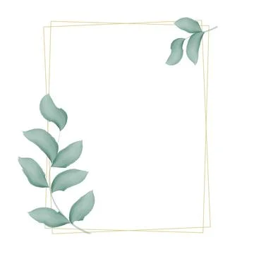 Rectangular double golden frame with foliage vector Stock Illustration