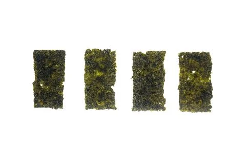 Rectangular Dried Seaweed Pieces on White Background Stock Photos