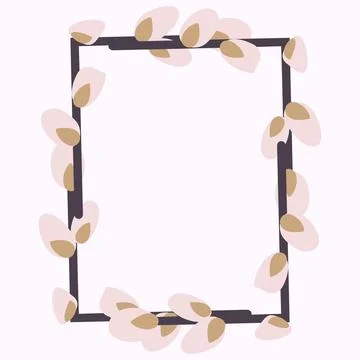 Rectangular Easter frame with willow twigs Stock Illustration