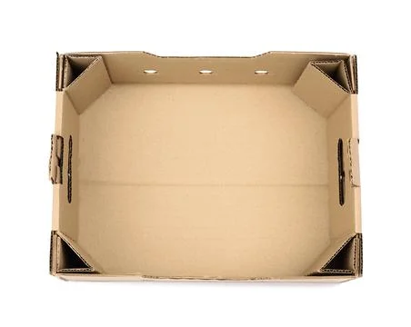 Rectangular empty cardboard box of brown paper on a white background Stockfoto's