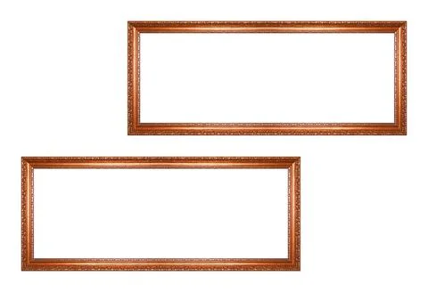 Rectangular empty wooden and copper or bronze gilded ornamental two frame Stock Photos