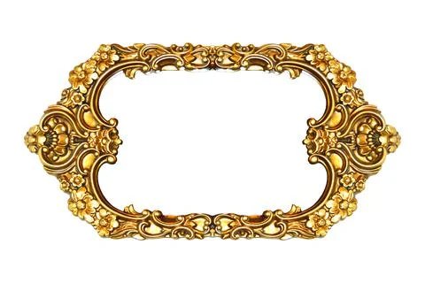 Rectangular empty wooden and gold gilded ornamental frame 库存照片