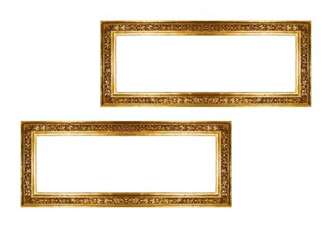Rectangular empty wooden and gold gilded ornamental two frame 库存照片