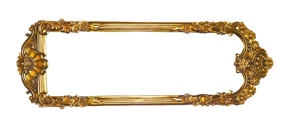 Rectangular empty wooden and gold gilded ornamental frame Stock Photos