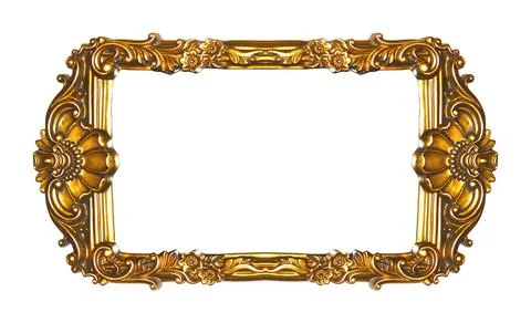 Rectangular empty wooden and gold gilded ornamental frame 库存照片