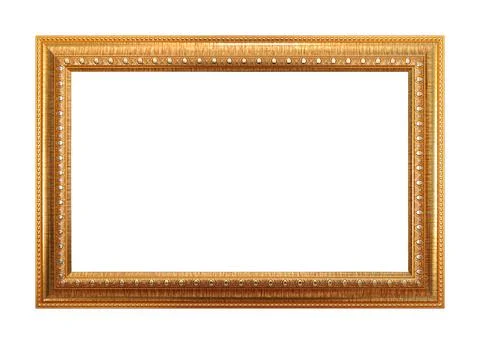 Rectangular empty wooden and gold gilded frame Stock Photos