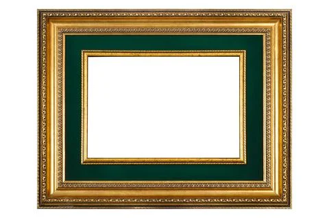 Rectangular empty wooden and gold gilded ornamental frame Stock Photos