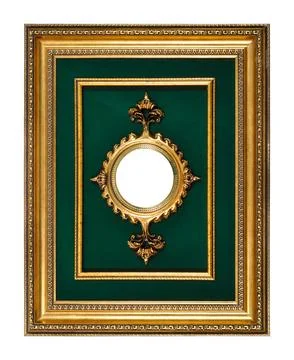 Rectangular empty wooden and gold gilded ornamental frame 库存照片