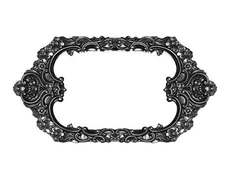 Rectangular empty wooden black and white silver gilded ornamental frame Foto stock