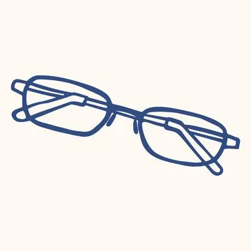 Rectangular Eyeglasses with Slim Frame and Temples. Hand Drawn Doodle Style.. Stock Illustration