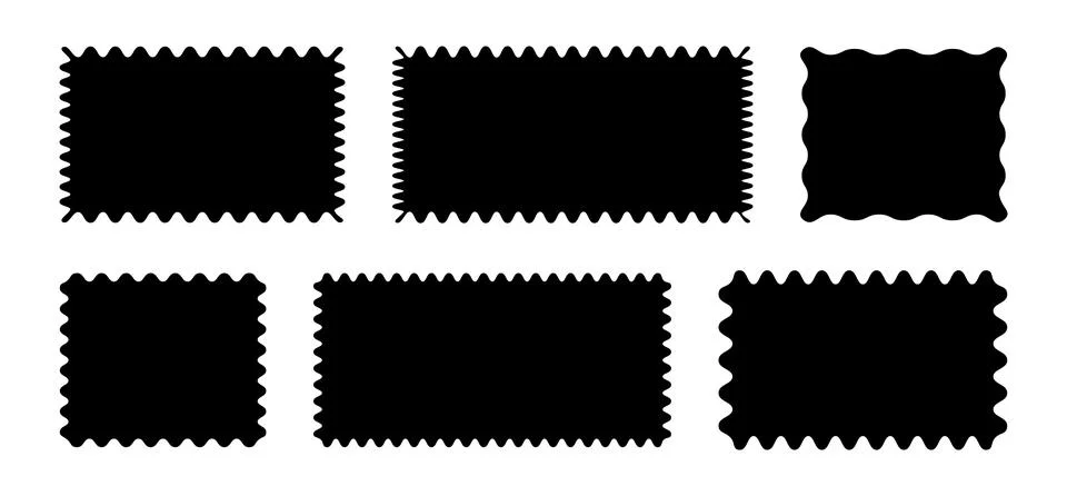 Rectangular flat shapes patterns with squiggly borders set. Illustrazione stock