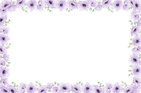 Rectangular floral violet frame, watercolour isolated drawing of purple flo.. Stock Illustration
