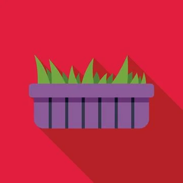 Rectangular flowerpot with growing grass on red background Stock Illustration