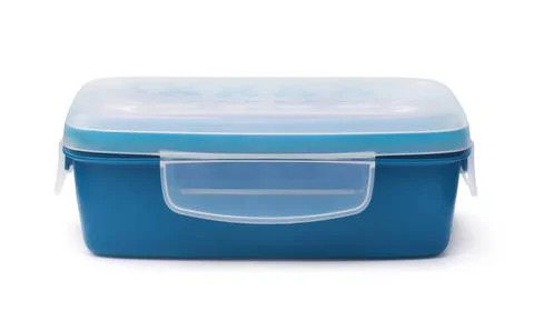 Rectangular food storage container Front view of blue rectangular food sto... Foto stock