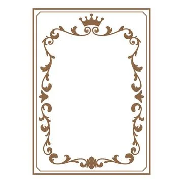 Rectangular frame with abstract vintage golden swirls and a crown on top Stock Illustration