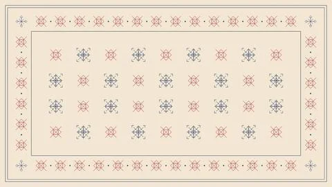 A rectangular frame of alternating geometric Nordic motifs surrounds a larg.. Stock Illustration