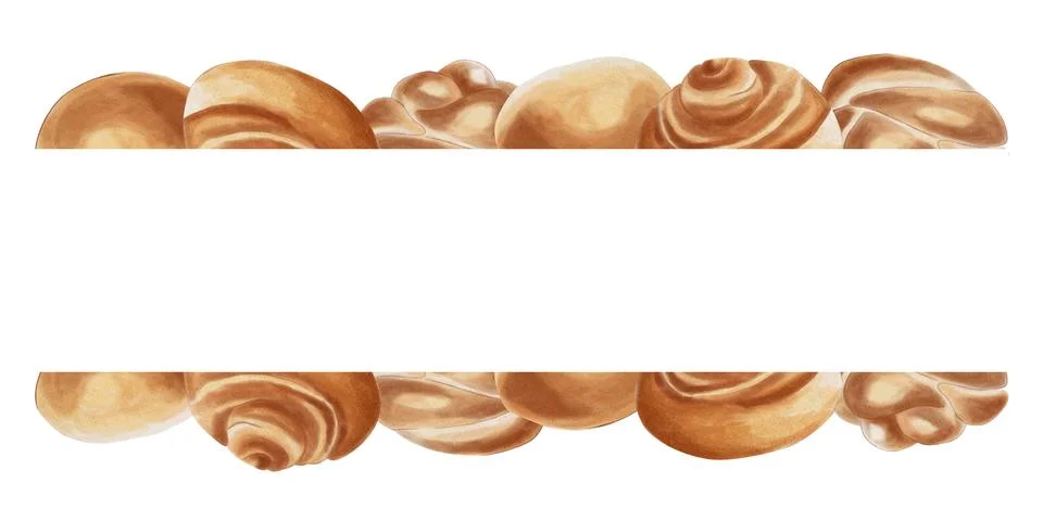 A rectangular frame with baked goods at the top and bottom and space for text Illustrazione stock