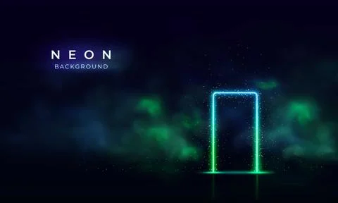 Rectangular frame banner, neon green, with particles around, fog and glow effect Stock Illustration