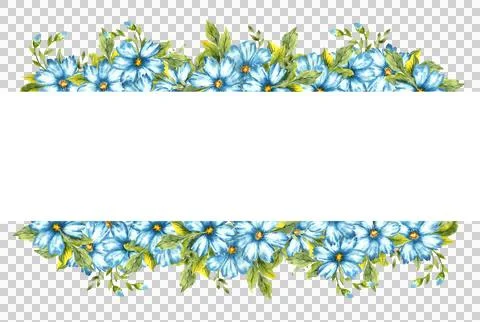 Rectangular frame with blue watercolor flowers Illustrazione stock