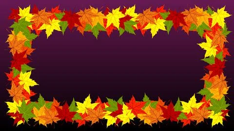 Rectangular frame of bright orange red maple leaves isolated on blackberry Stock Illustration