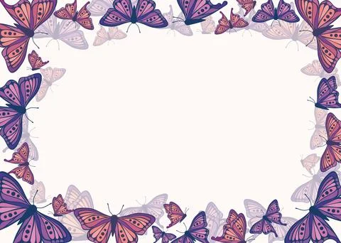 Rectangular frame with butterflies Stock Illustration