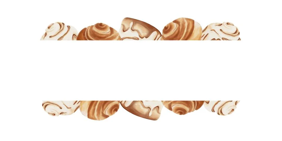 A rectangular frame with cinnamon rolls on the top and bottom and space for t Stock Illustration