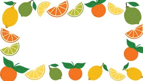 Rectangular frame of citrus fruits like lemon, lime, orange with leaves and.. Stock Illustration