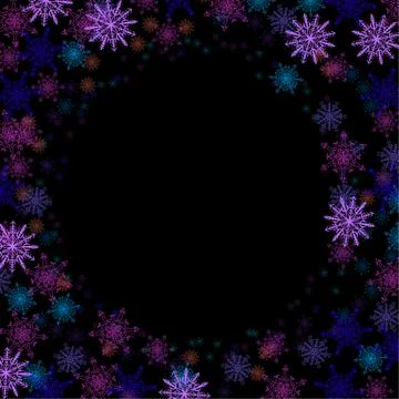 Rectangular frame with colorful small snowflakes Stock Illustration