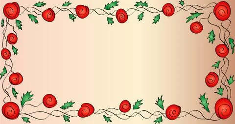Rectangular frame of creeping red roses on a pink background Stock Illustration