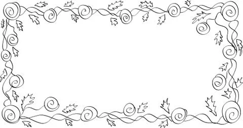 Rectangular frame of creeping roses on a white background, coloring Stock Illustration