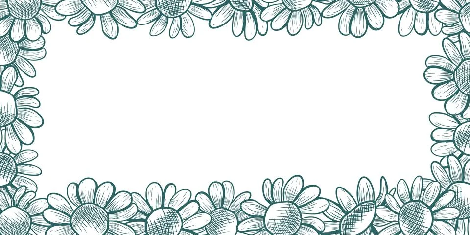 A rectangular frame with daisy flowers at the edges. This vector frame feat.. Stock Illustration