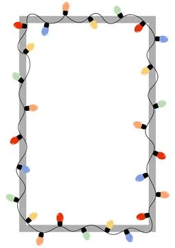 Rectangular frame decorated with colorful garland lights. イラスト素材