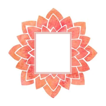 Rectangular frame decorated with a stylized red lotus flower Illustrazione stock
