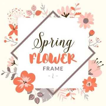 Rectangular frame with decorative spring flowers Stock Illustration