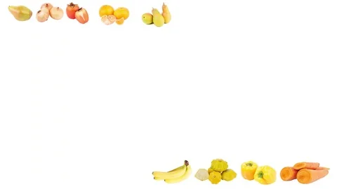 Rectangular frame from different yellow and orange fruits and vegetables, isolat Stock Footage 125187474