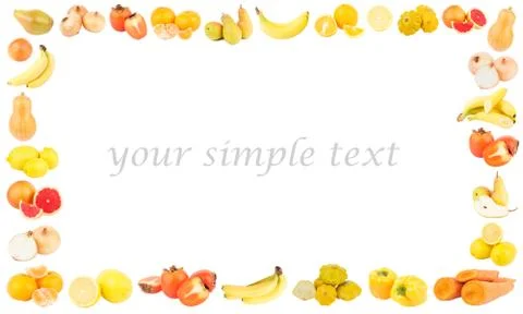 Rectangular frame from different yellow and orange fruits and vegetables Stock Photos