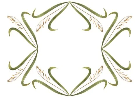 Rectangular frame of field grasses, cereals, ears and leaves. Decor for graphic Stock Illustration