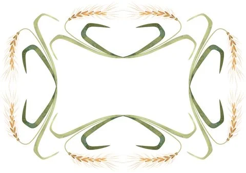 Rectangular frame of field grasses, cereals, ears and leaves. Decor for graphic Stock Illustration