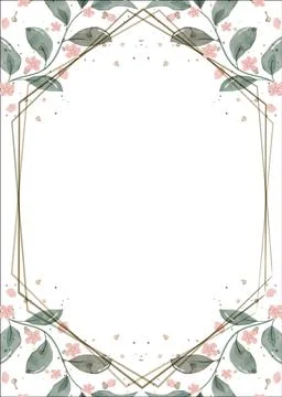 Rectangular frame with flowers and leaves in a watercolor style Stock Illustration
