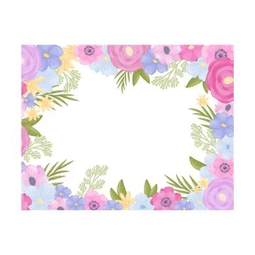 Rectangular frame of flowers with smooth outer edges. Vector illustration on a Stock Illustration