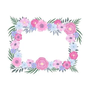 Rectangular frame of flowers. Vector illustration on a white background. Stock Illustration